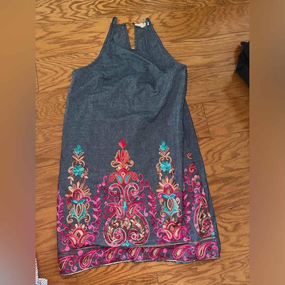 Denim embroidered dress